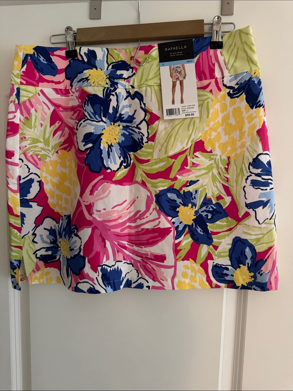 Rafaella Bright Pink Floral Mini Skirt with Navy Accents